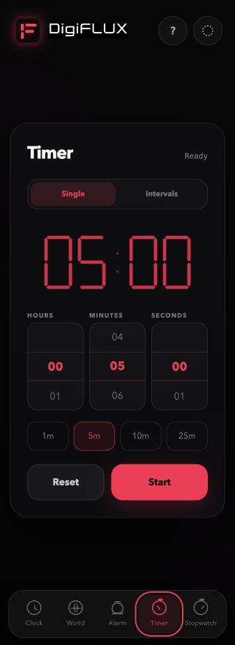Actual DigiFLUX Timers screen